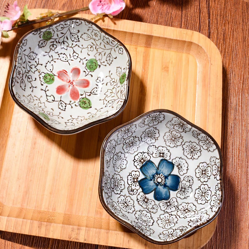 Cerficer Japanese Soy Sauce Dish Set of 4 Ceramic 4 Inch Plum Flower Sushi Dishes Dipping Bowls Serving for Dumpling,Side Dish Seasoning (4) - Image 2